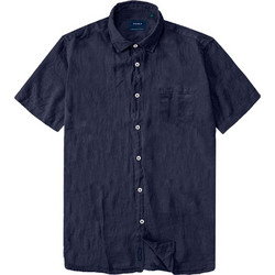 Double Ανδρικό Πουκάμισο Λινό Κοντομάνικο Slim Fit Navy Μπλε GS-538S