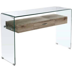 GLASSER Wood Κονσόλα Γυαλί Clear 12mm - Ράφι με Συρτάρι Απόχρωση Δρυς 120x40x75cm Woodwell ΕΜ737 - Woodwell
