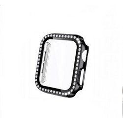 2-in-1 Diamonds Case Black + Tempered Glass Apple Watch 44mm