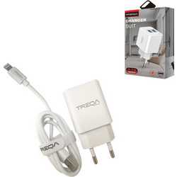 Treqa Φορτιστής με Καλώδιο Lightning με 2 Θύρες USB-A White CS-221