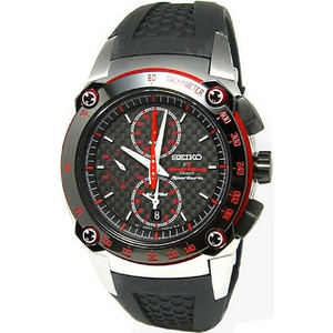 Seiko Mens Watch Sportura Ανδρικό Ρολόι Χρονογράφος με Μαύρο Καουτσούκ Λουράκι SNAC03P1
