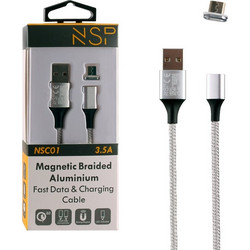 NSP Micro Usb ΦΟΡΤΙΣΗΣ-Data Magnetic Braided NSC01 3.5A Qc 2.0 1m SILVER