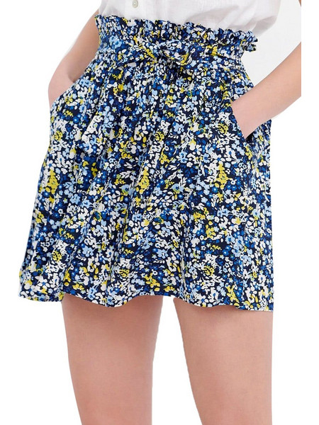 Funky Buddha Μίνι Φούστα Υφασμάτινη Ψηλόμεση Πλισέ Floral Μπλε FBL005-119-14