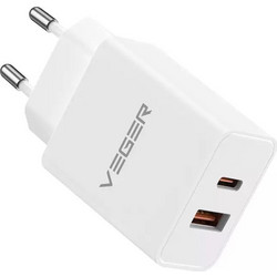 Veger Φορτιστής Χωρίς Καλώδιο με Θύρα USB-A & USB-C 20W Power Delivery & Quick Charge 3.0 White VLS202U