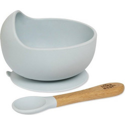 Interbaby Βρεφικό Σετ Φαγητού Σιλικόνης & Bamboo Blue Grey SI001-73