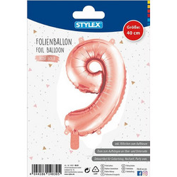 Μπαλόνι μεταλλιζέ Stylex 40cm αριθμός 9 rosegold (14839)