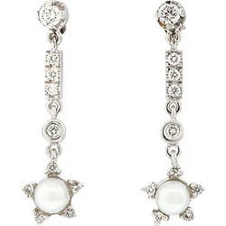 Million Diamonds Γυναικεία Σκουλαρίκια Κρεμαστά από Λευκόχρυσο 18K με Πέρλα & Διαμάντι SK17519