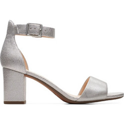 Clarks Deva Mae Γυναικεία Πέδιλα Δερμάτινα Ασημί με Χοντρό Ψηλό Τακούνι 26172737