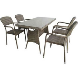 Bliumi Lily Σετ Τραπεζαρία Κήπου Rattan 5τμχ Καφέ 5184 G + 5182 G