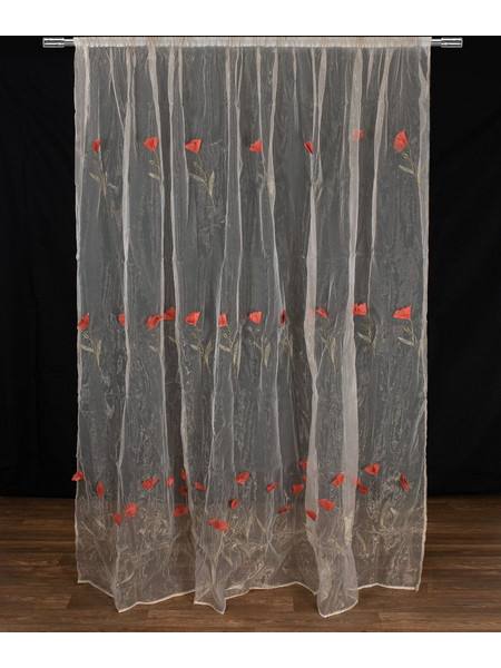 Silk Fashion Κουρτίνα Floral με Τρέσα 280x300 Ανάγλυφο Λουλούδι Κόκκινο