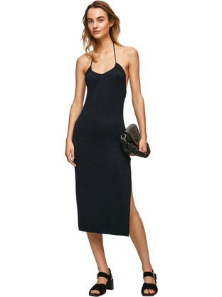 Pepe Jeans Fabiana Midi Καλοκαιρινό Καθημερινό Φόρεμα Μαύρο PL953256
