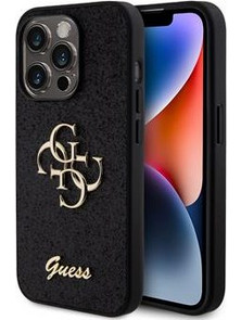 Guess PU Fixed Glitter 4G Metal Logo Case for iPhone 15 Pro Black