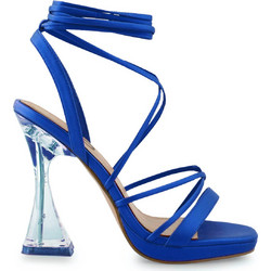 Exe Γυναικεία Πέδιλα Δερμάτινα Royal Blue με Χοντρό Ψηλό Τακούνι και Φιάπα Q47008936F84