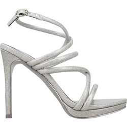 Nine West LEXY3 Γυναικεία Πέδιλα Λουστρίνι Ασημί με Λεπτό Ψηλό Τακούνι και Στρας