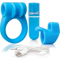 Screaming O Charged Combo Kit Ελαστικό Δαχτυλίδι Πέους Σιλικόνης με Δόνηση Μπλε