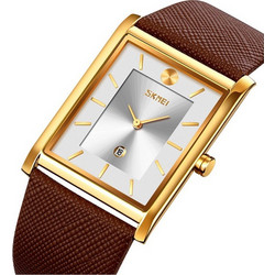 Skmei Ανδρικό Ρολόι με Καφέ Δερμάτινο Λουράκι 9256 Brown/Gold