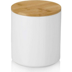 Δοχείο Αποθήκευσης Cady 15280 Φ12x15cm/1,2Lt White-Natural Kela Bamboo,Κεραμικό