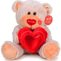 Αρκουδάκι Μπεζ Με Κόκκινη Καρδιά και Ήχο Happy Valentines Λούτρινο 30cm