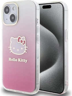 Hello Kitty IML Gradient Electrop Kitty Head case for iPhone 15 - pink