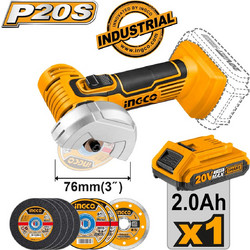 Ingco CAGLI76017 Γωνιακός Τροχός Μπαταρίας 20V 76mm 1x2Ah