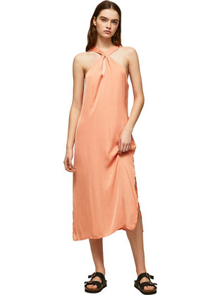 Pepe Jeans Casey Midi Καλοκαιρινό Φόρεμα για Γάμο / Βάπτιση Σομόν PL953246-118