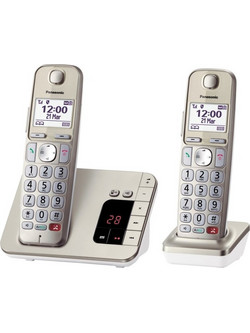Panasonic KX-TGE262GN Ασύρματο Τηλέφωνο Σετ Duo με Ανοιχτή Ακρόαση Χρυσό