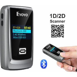 EYOYO EY-028 1D & 2D QRCode Ασύρματος mini Scanner τσέπης - Barcode Scanner Bluetooth & 2.4GHz Wireless & Wired CCD with Color LCD Display