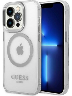 Guess Metal Outline MagSafe Back Cover Silver / Clear (iPhone 14 Pro Max)