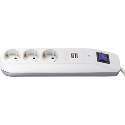 REV Socket Strip ICE 3-fold USB & Switch, 1.4m White