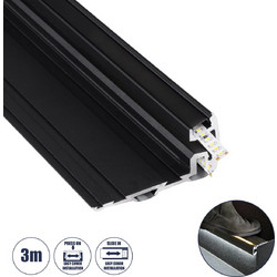 STAIR-PROFILE 70843-3M Προφίλ Αλουμινίου - Βάση & Ψύκτρα Ταινίας LED με Μαύρο Φιμέ Κάλυμμα - Χρήση σε Σκαλοπάτια - Πατητό Κάλυμμα - Μαύρο - 3 Μέτρα - Μ300 x Π8 x Υ3.2cm