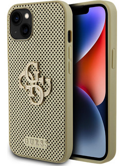 Guess PU Perforated 4G Glitter Metal Logo Θήκη iPhone 15 - Gold