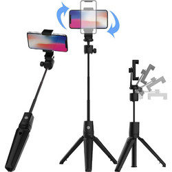 Ασύρματο 360&7506 Bluetooth Πτυσσόμενο Μπαστούνι Κινητού 95cm & Τρίποδο για Selfie Φωτογραφίες με Κουμπί - Μαύρο