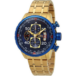 Invicta Aviator Ανδρικό Ρολόι Χρονογράφος με Χρυσό Μεταλλικό Μπρασελέ 19173