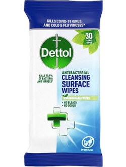 Dettol Μαντηλάκια Καθαρισμού 30τμχ. Surface Clean Wipes Απολυμαντικό