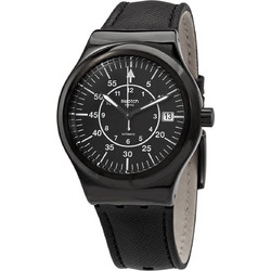 Swatch Ανδρικό Ρολόι Αυτόματο με Μαύρο Δερμάτινο Λουράκι YIB400