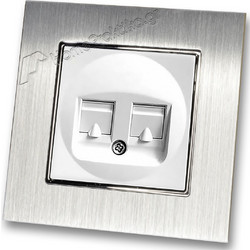 Πρίζα Τηλεφώνου RJ11 και Δικτύου RJ45 σε Λευκό Ματ Χρώμα και Πλαίσιο Ασημί Μεταλλικό HSERIES LINEME 50-00120-1_50-00121-18