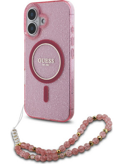 Guess Glitter with Pearl Strap MagSafe Back Cover Pink (iPhone 16)