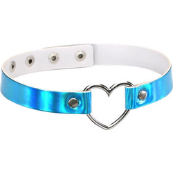Ghetto Punk Color Leather Heart Choker Necklace Light Blue
