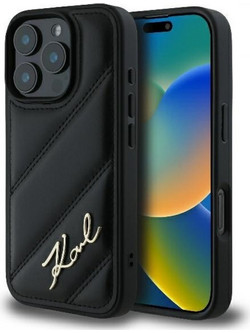 Karl Lagerfeld Quilted Signature Back Cover Θήκη Puffer Δερματίνης για iPhone 16 Pro Max Μαύρο