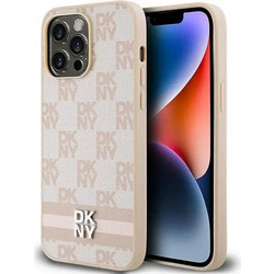 DKNY Leather Checkered Mono Pattern & Printed Stripes case for iPhone 14 Pro Max - pink - (DK000119-0)