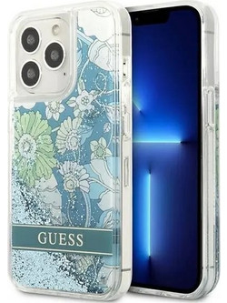 Guess Liquid Glitter Flower Back Cover Green (iPhone 13 Pro Max)