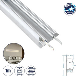 GLOBOSTAR(R) ALP-WALL-UPDOWN CONCEALED 70844-1M Επιφανειακό Προφίλ Αλουμινίου Ειδικό για Δημιουργία Κρυφού Φωτισμού Up & Down με Λευκό Γαλακτερό Πατητό Κάλυμμα για Ταινίες LED IP20 - Ασημί & Λευκό - Μ