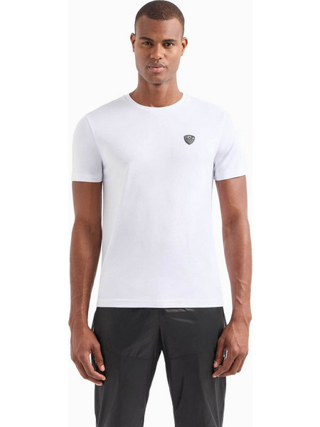 EA7 ανδρικό T-shirt με logo patch Slim Fit - 8NPT16PJRGZ Λευκό