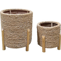 CORDA Κασπώ 30x30x34cm Ξύλο Ελάτου White Washed Φυσικό Grass 1 τμχ