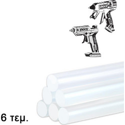 Κόλλα Θερμόκολλα Διάφανη Φ11.2mm 20cm Σετ 6 Τεμ. 0.16kg AKTGS2061 INGCO
