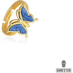 Ghetto Butterfly Shaped Adjustable Gold Ring Blue