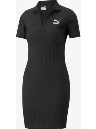 Puma Classics Ribbed V-Collar Mini Καλοκαιρινό Αθλητικό Φόρεμα Μαύρο 538056-01