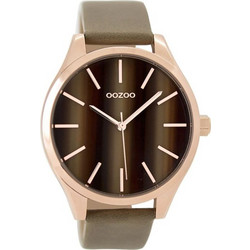 Oozoo Timepieces Γυναικείο Ρολόι με Καφέ Δερμάτινο Λουράκι C9501