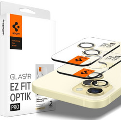Spigen Glass tR EZ Fit Optik Pro Camera Tempered Glass 2 Pack iPhone 15/15 Plus/14/14 Plus Yellow