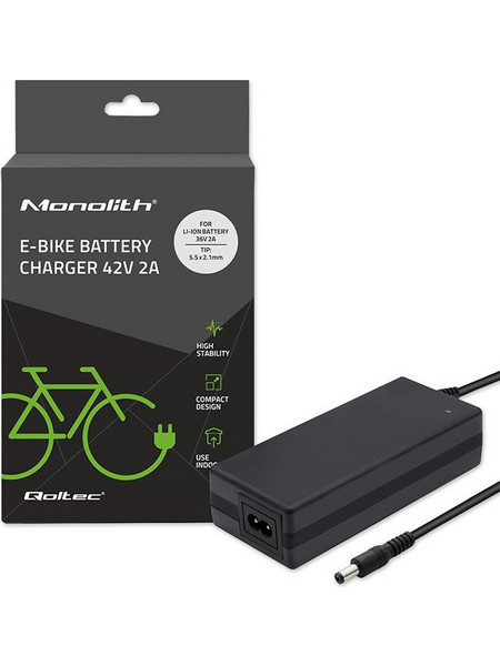 Qoltec 50760 Charger for e-bike batteries 36V | 42V | 2A | 5.5*2.1